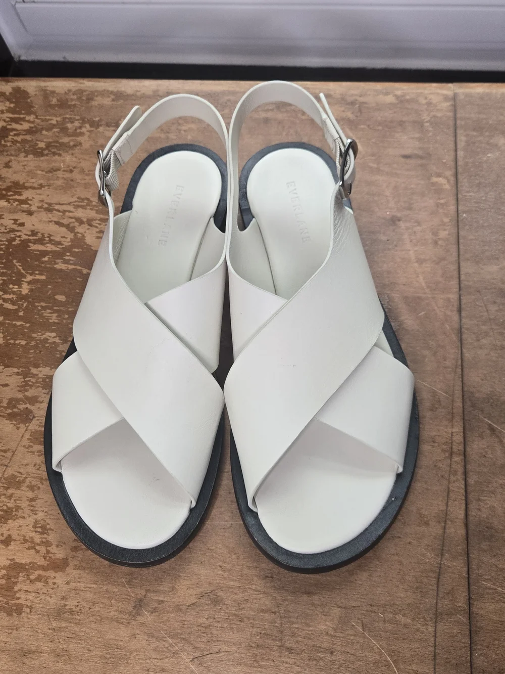 Everlane The City Crossover Sandal Parchment Cream Leather Sz 8.5
